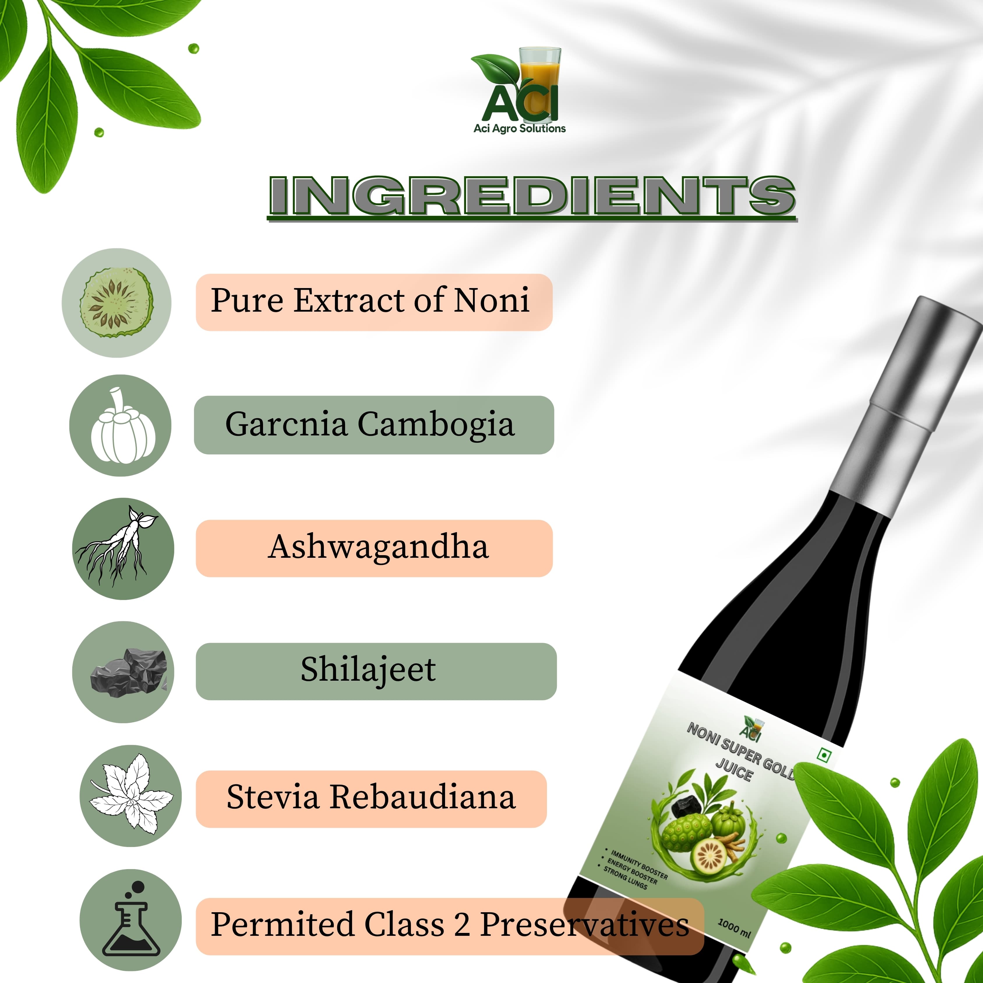 Noni Super Gold Juice - Premium Ayurvedic Blend for Blood Sugar & Metabolic Health (1000ml, Combo Offer) Aci Agro Solution thumbnail 2