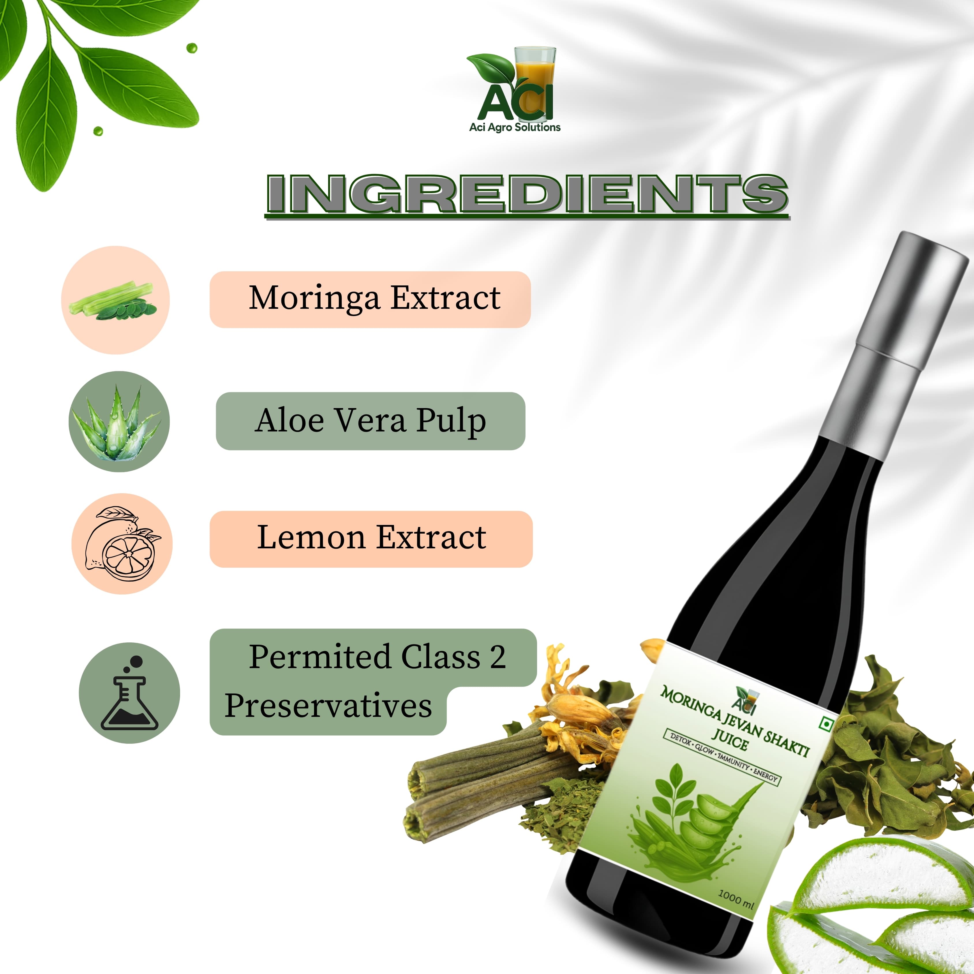 • Moringa Jevan Shakti Juice - Ultimate Daily Vitality & Energy Booster (1000ml, Combo Offer) Aci Agro Solution thumbnail 2