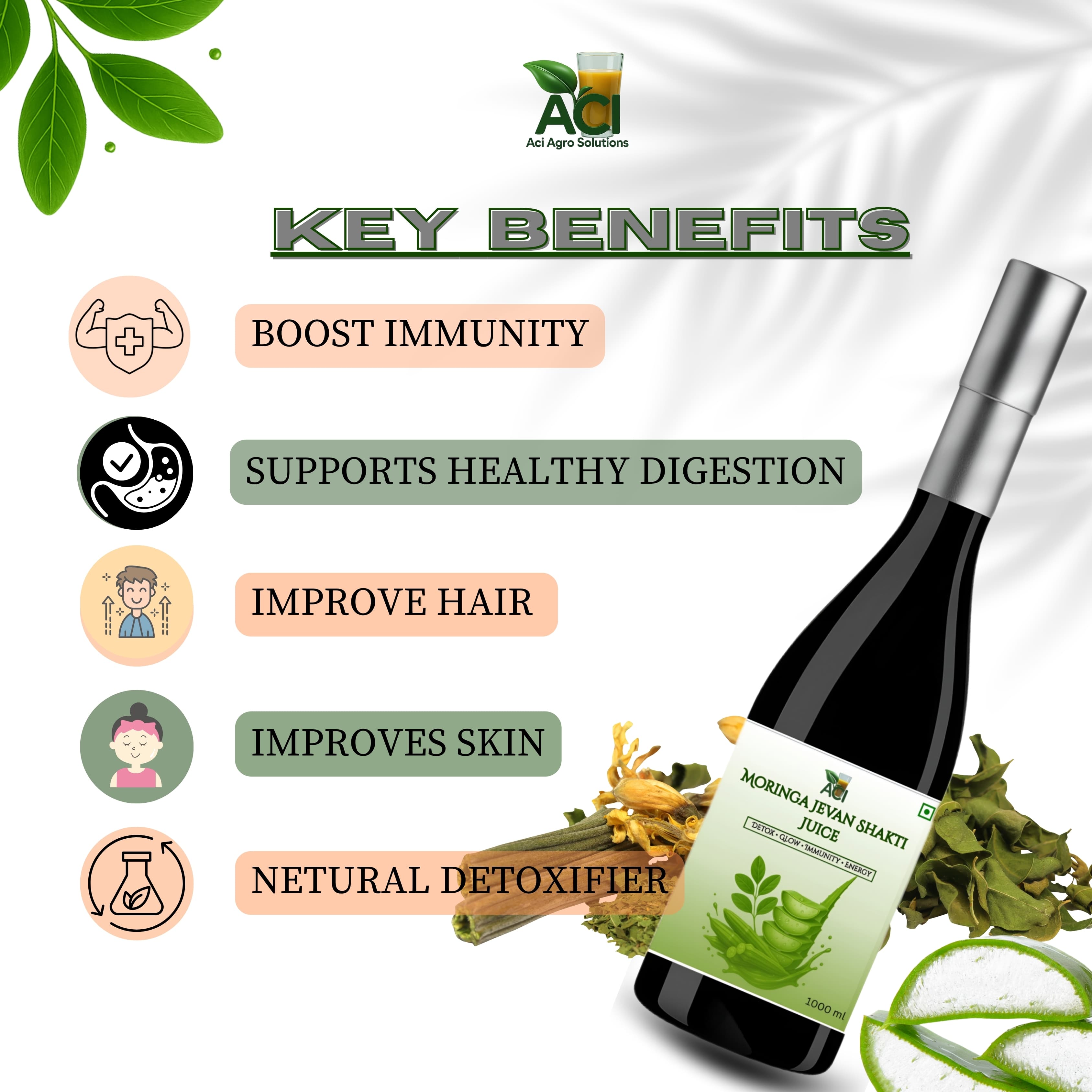 • Moringa Jevan Shakti Juice - Ultimate Daily Vitality & Energy Booster (1000ml, Combo Offer) Aci Agro Solution thumbnail 3