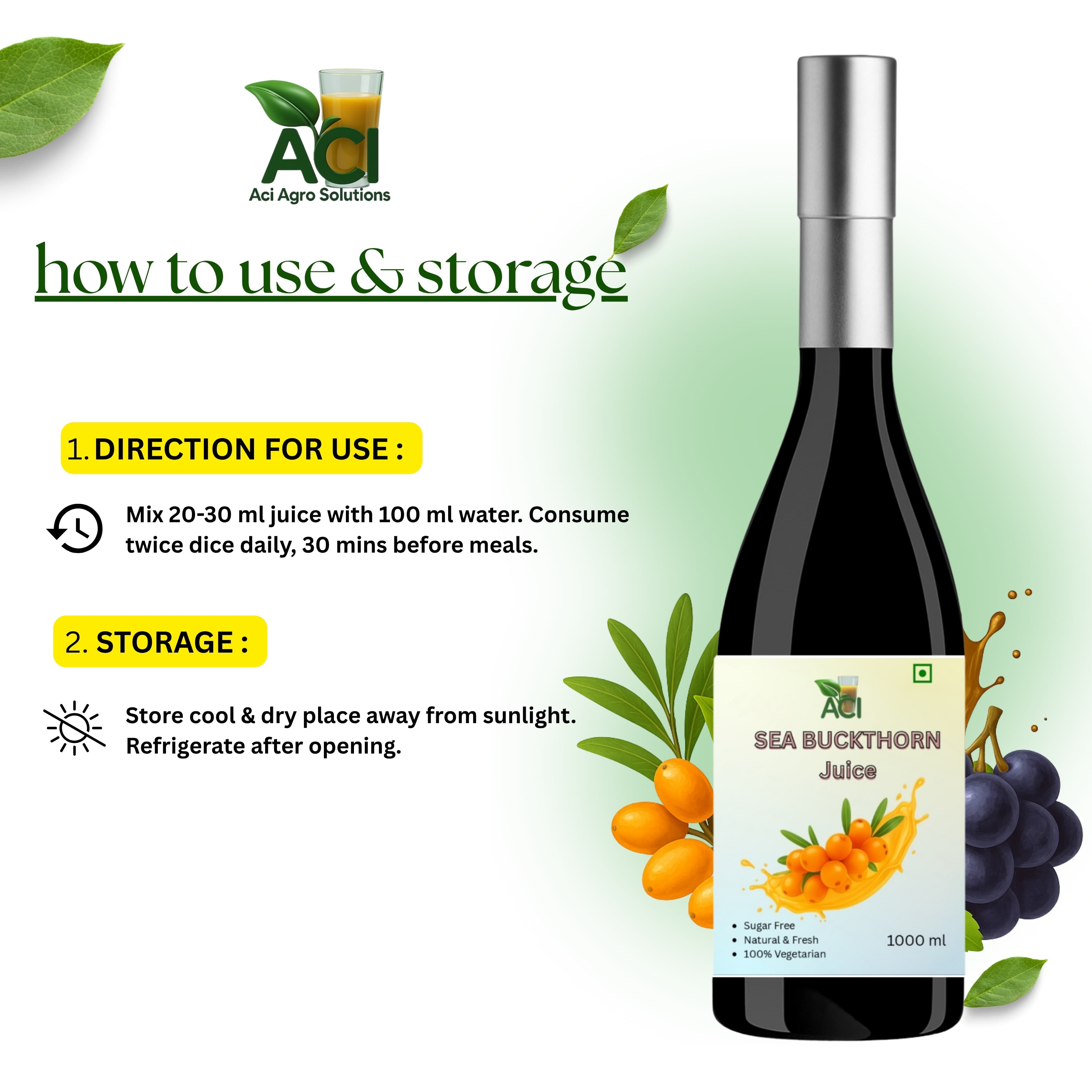 Sea Buckthorn Juice - Pure Omega Rich Himalayan Superfruit Extract (1000ml, Combo Offer) Aci Agro Solution thumbnail 4