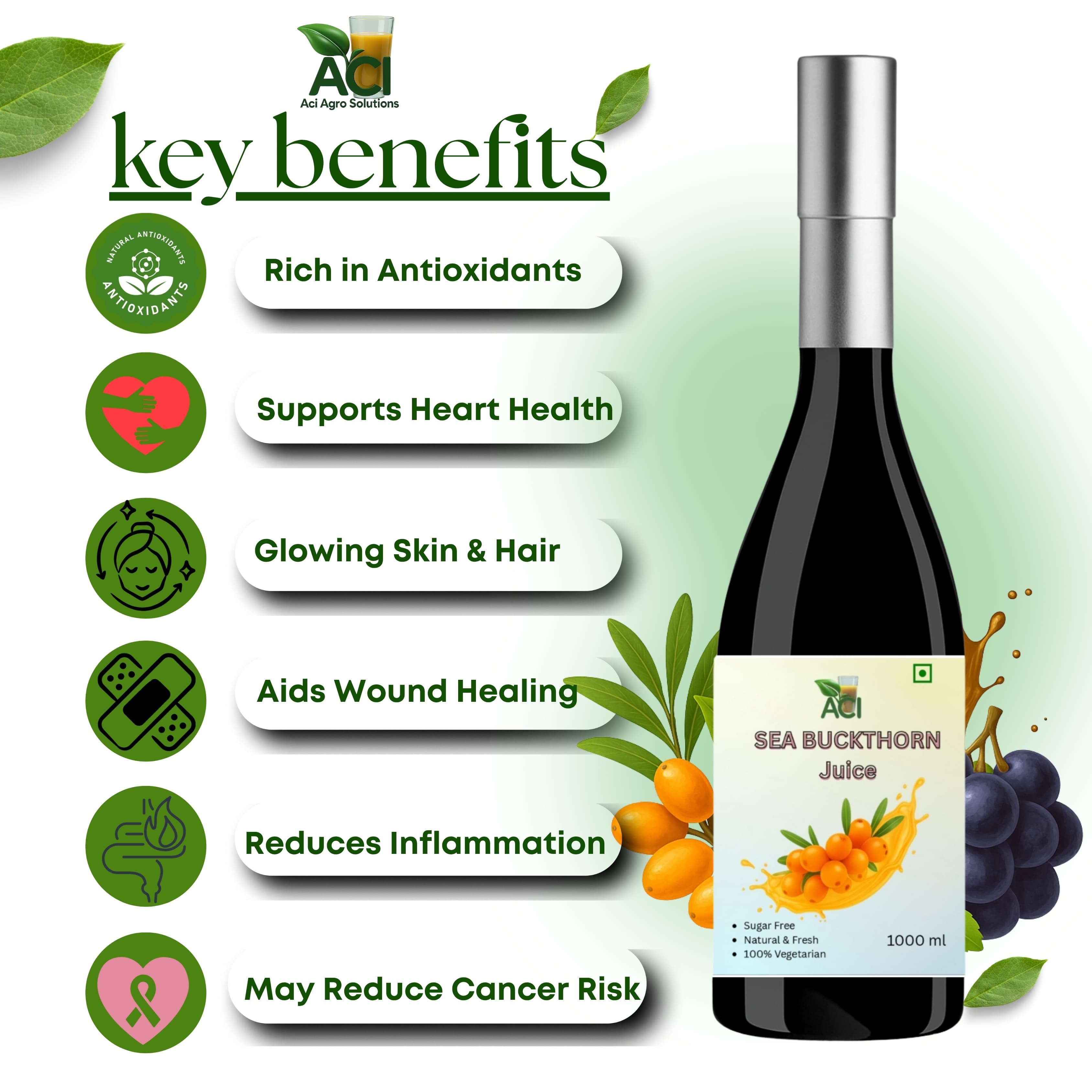 Sea Buckthorn Juice - Pure Omega Rich Himalayan Superfruit Extract (1000ml, Combo Offer) Aci Agro Solution thumbnail 3