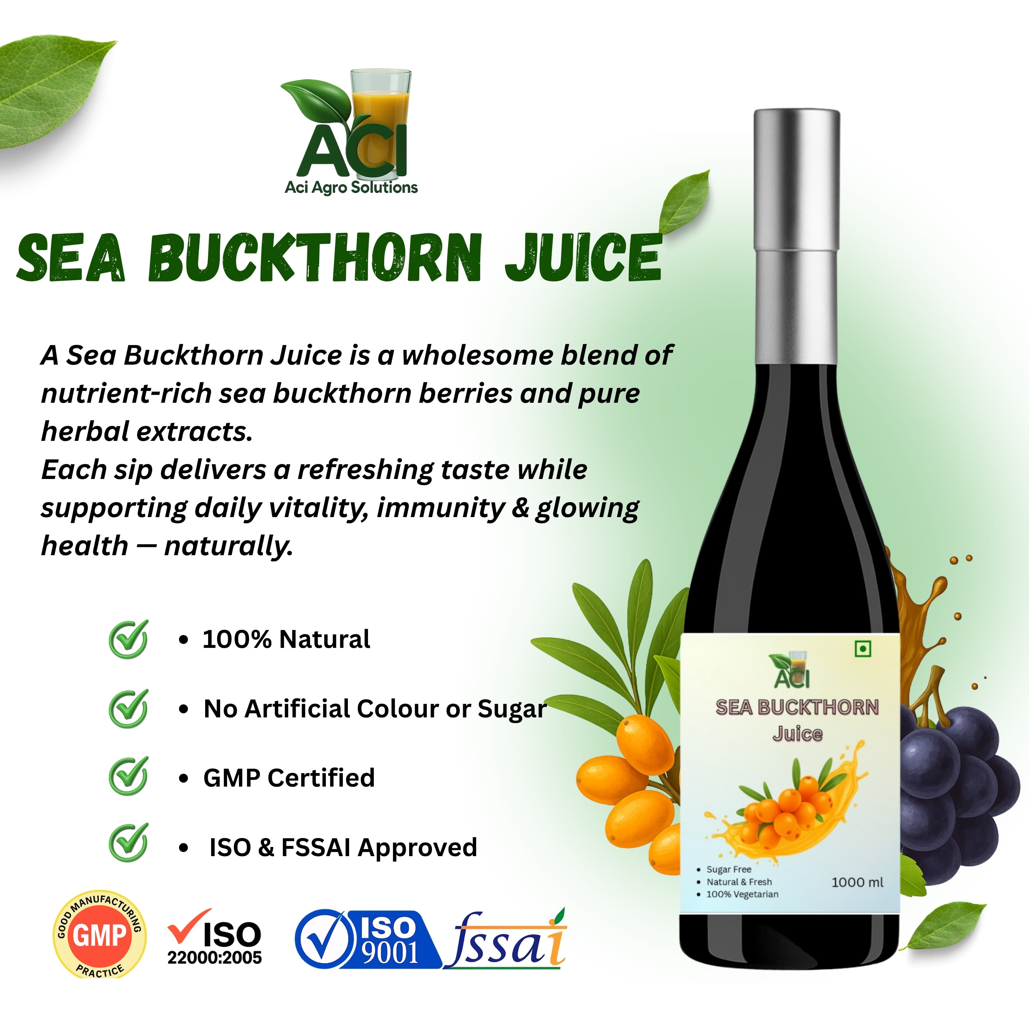 Sea Buckthorn Juice - Pure Omega Rich Himalayan Superfruit Extract (1000ml, Combo Offer) Aci Agro Solution thumbnail 5