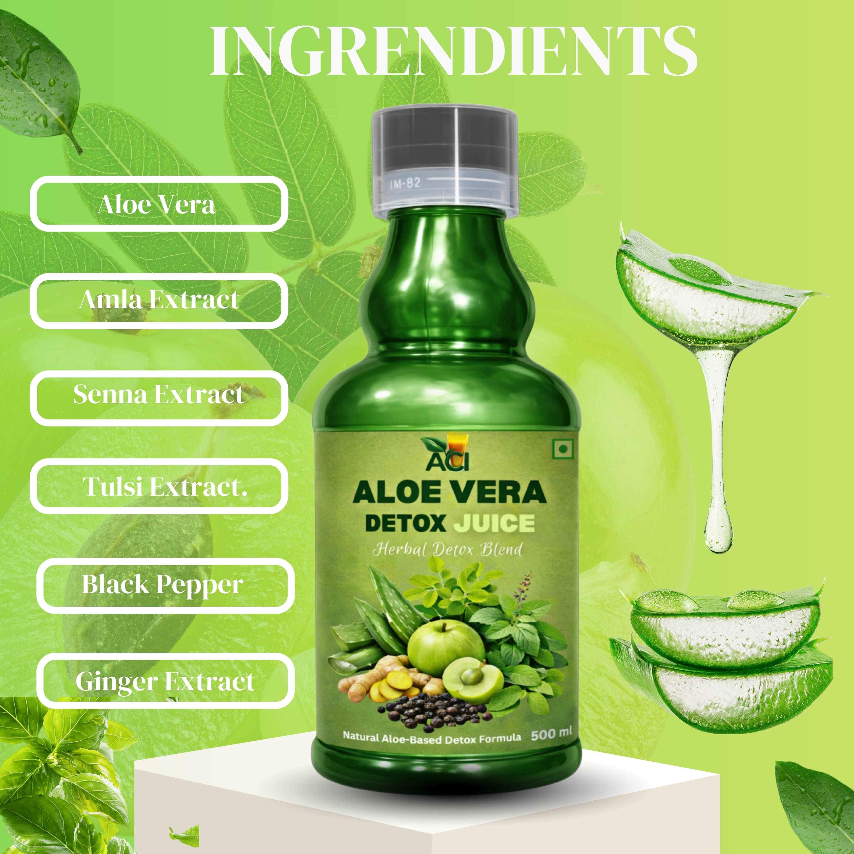 Aloe Vera Detox Juice - Natural Cleansing Formula for Skin Glow & Body Flush (500ml 1 L) Aci Agro Solution thumbnail 2