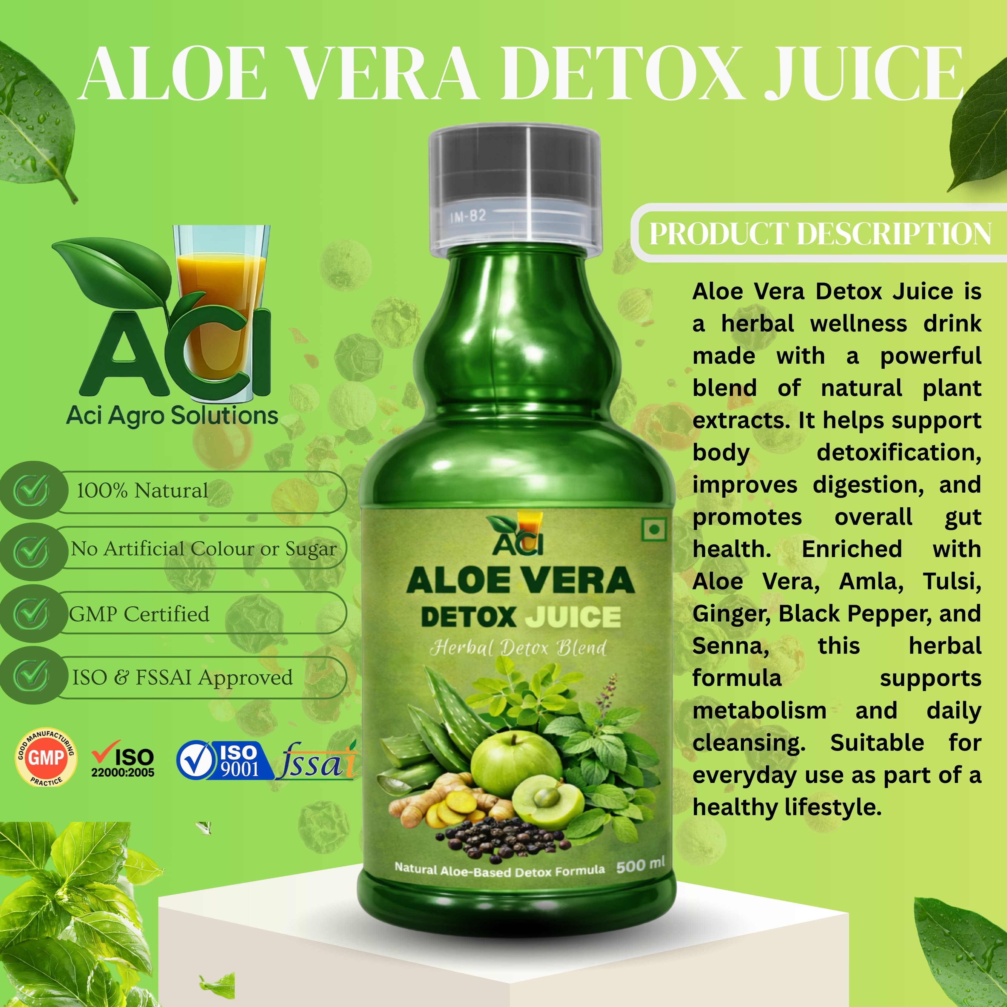 Aloe Vera Detox Juice - Natural Cleansing Formula for Skin Glow & Body Flush (500ml 1 L) Aci Agro Solution thumbnail 5