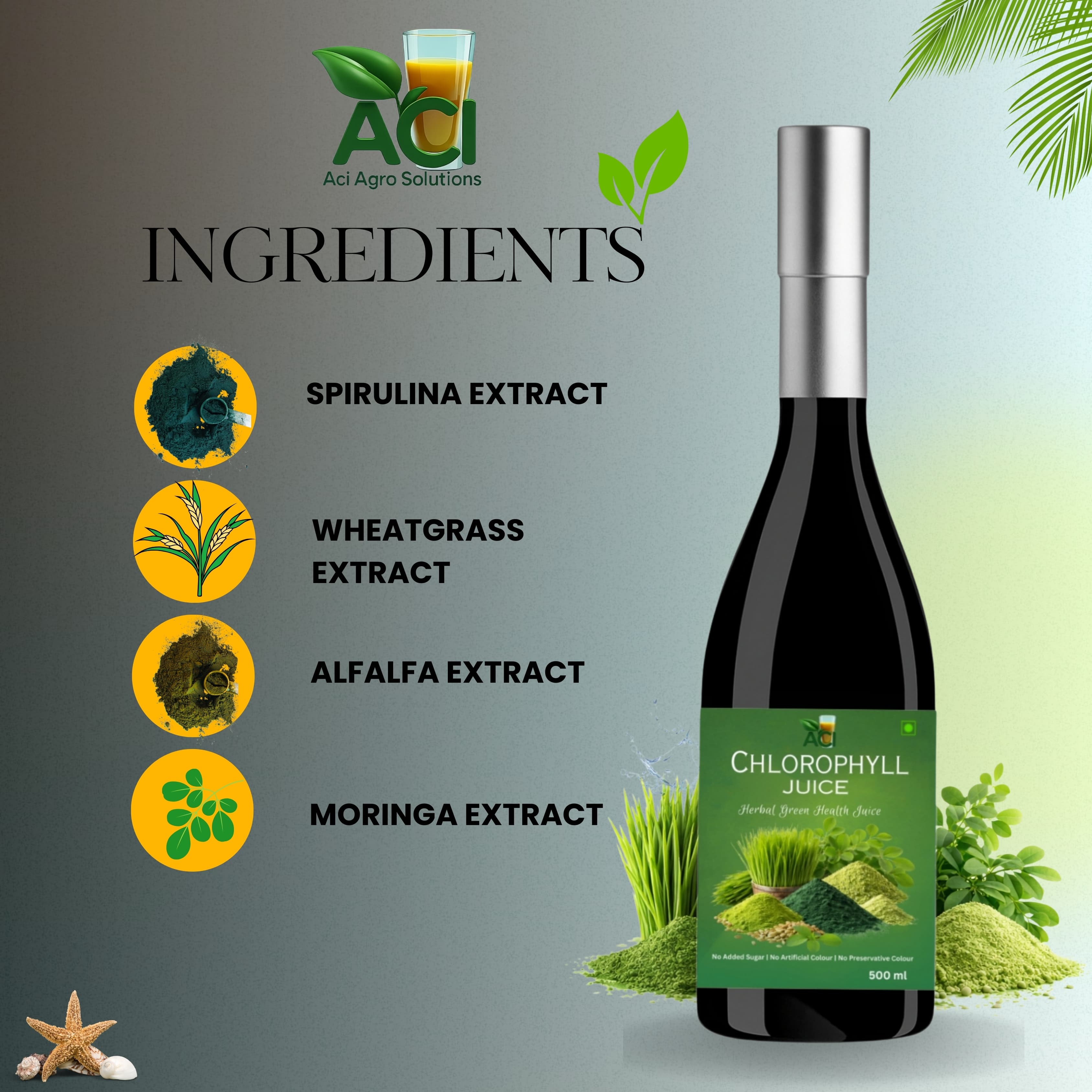 Chlorophyll Juice - Ultimate Alkaline Superfood for Internal Detox & Energy (500ml 1 L) Aci Agro Solution thumbnail 2