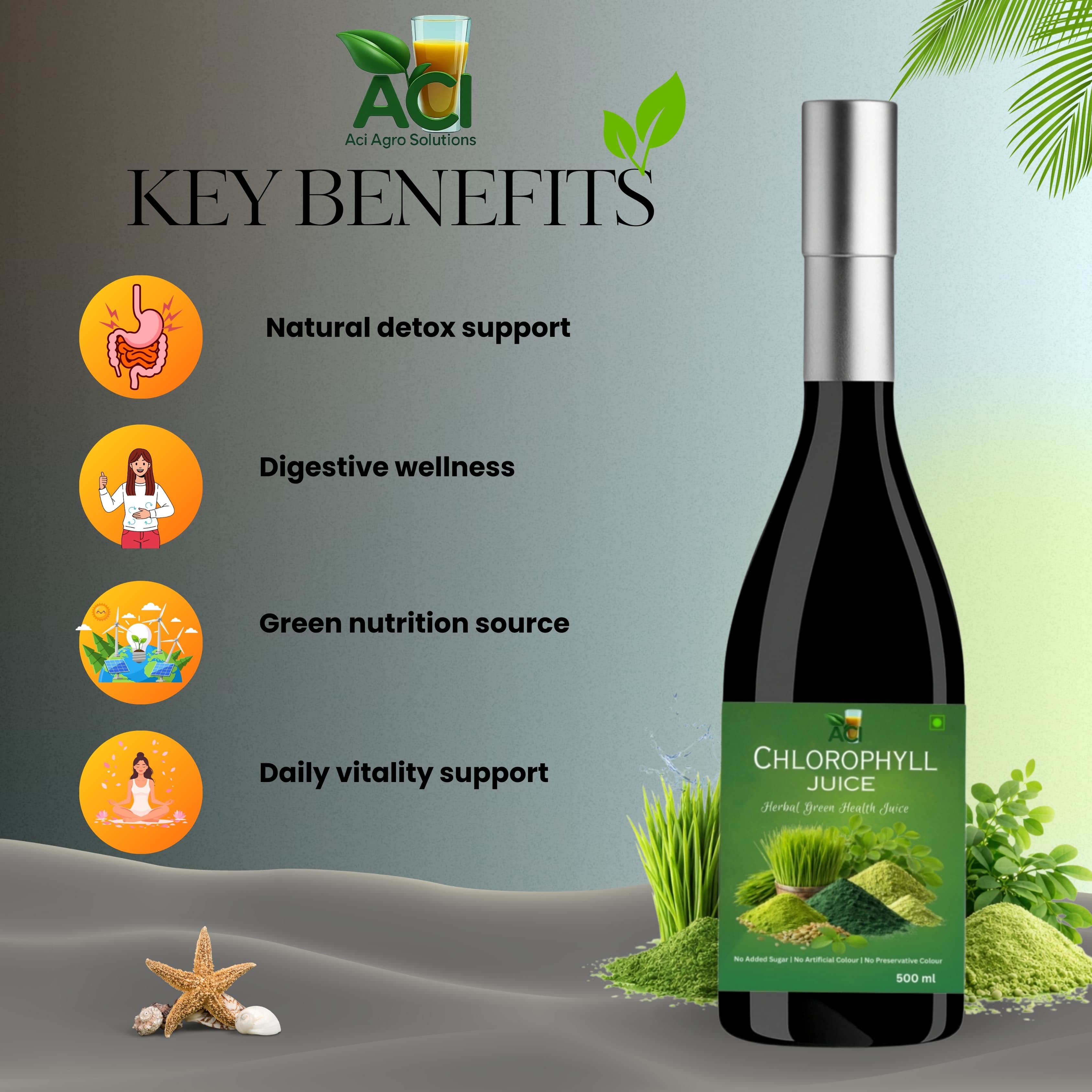 Chlorophyll Juice - Ultimate Alkaline Superfood for Internal Detox & Energy (500ml 1 L) Aci Agro Solution thumbnail 3