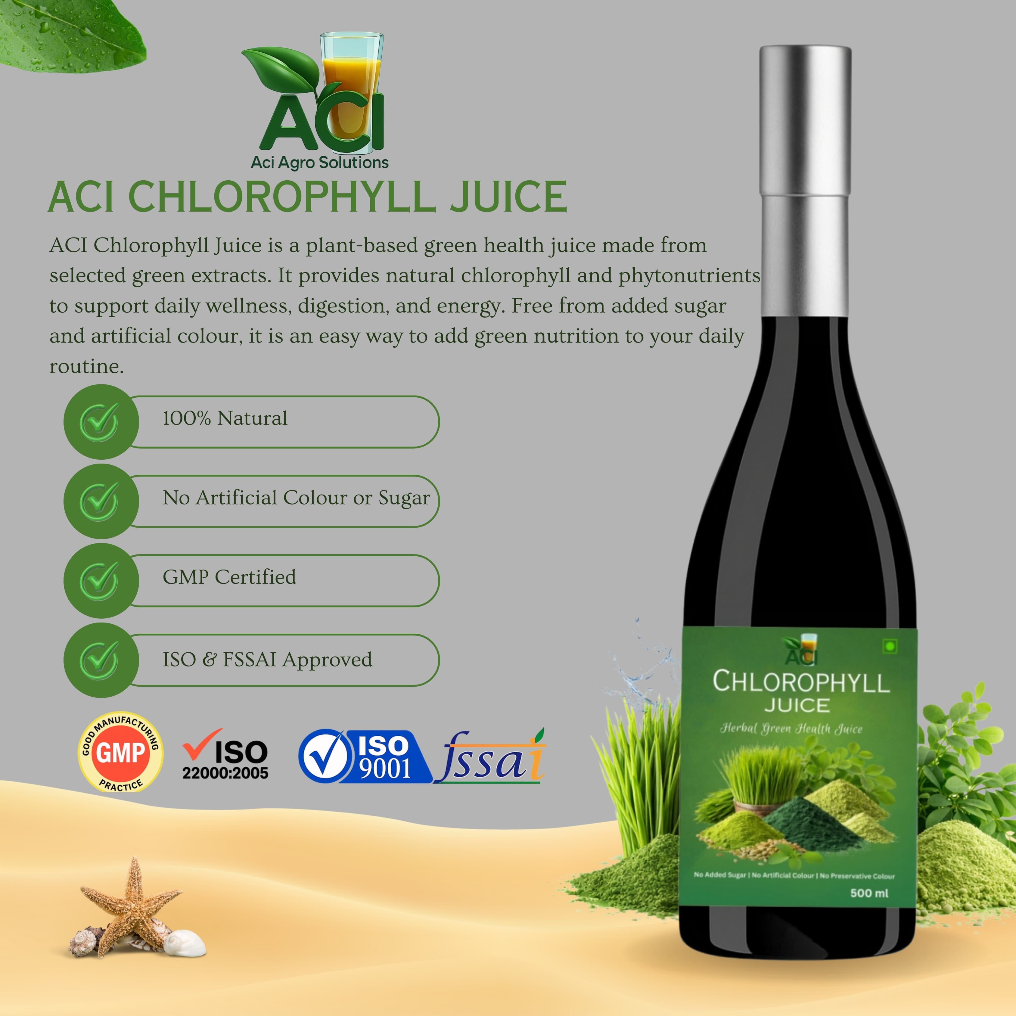 Chlorophyll Juice - Ultimate Alkaline Superfood for Internal Detox & Energy (500ml 1 L) Aci Agro Solution thumbnail 5
