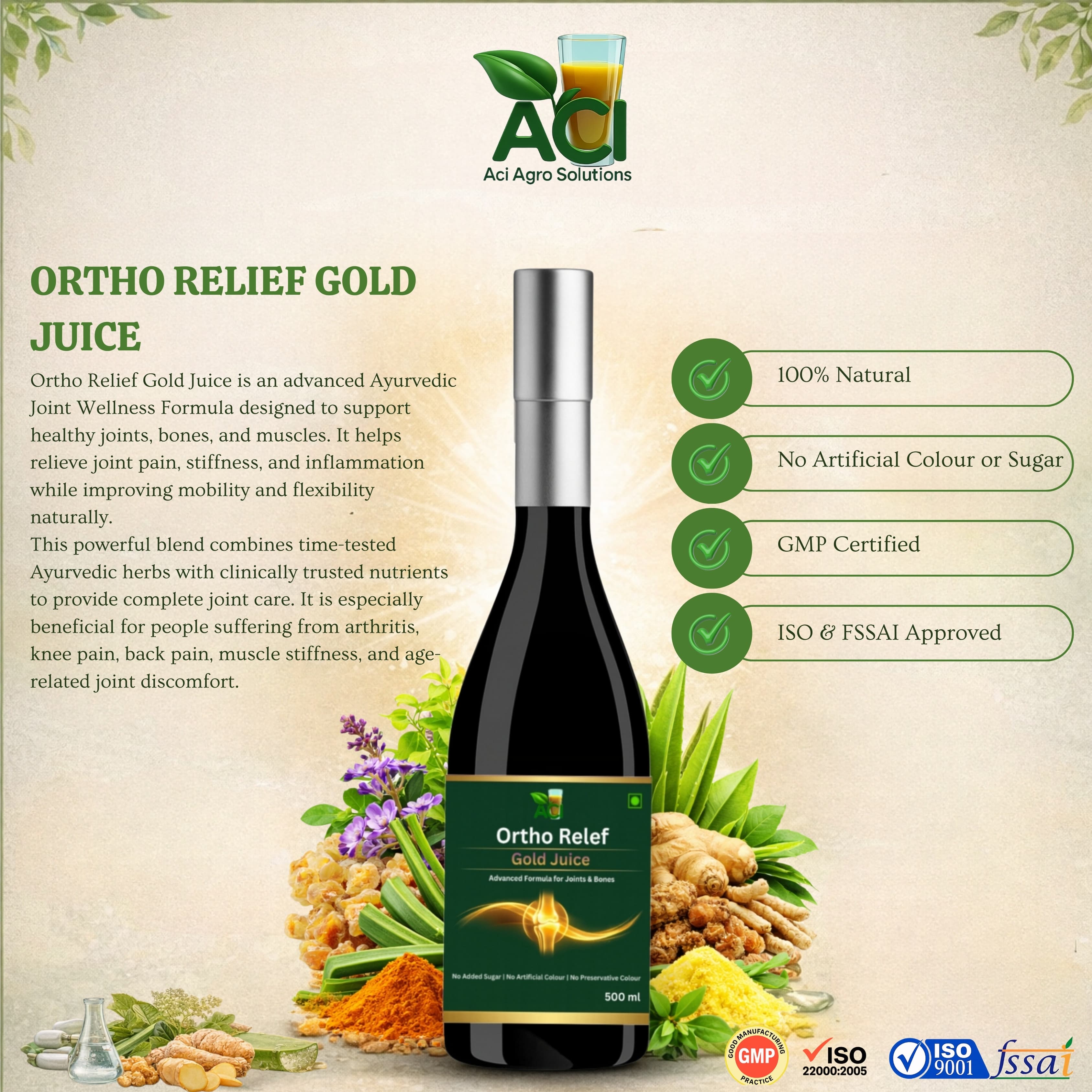 Ortho Relief Gold Juice - Premium Herbal Joint Care & Pain Relief Formula (500ml & 1 L) Aci Agro Solution thumbnail 5