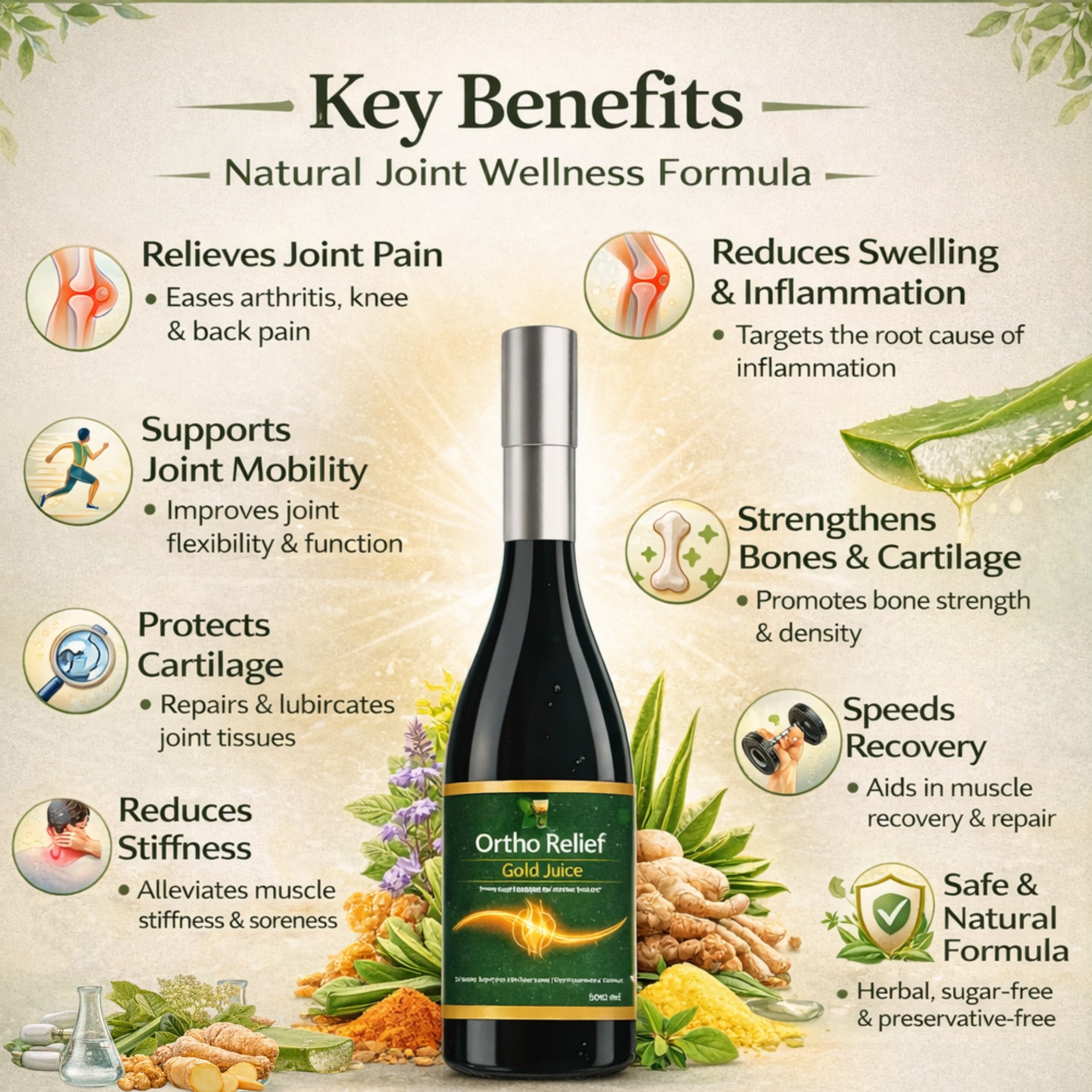 Ortho Relief Gold Juice - Premium Herbal Joint Care & Pain Relief Formula (500ml & 1 L) Aci Agro Solution thumbnail 2