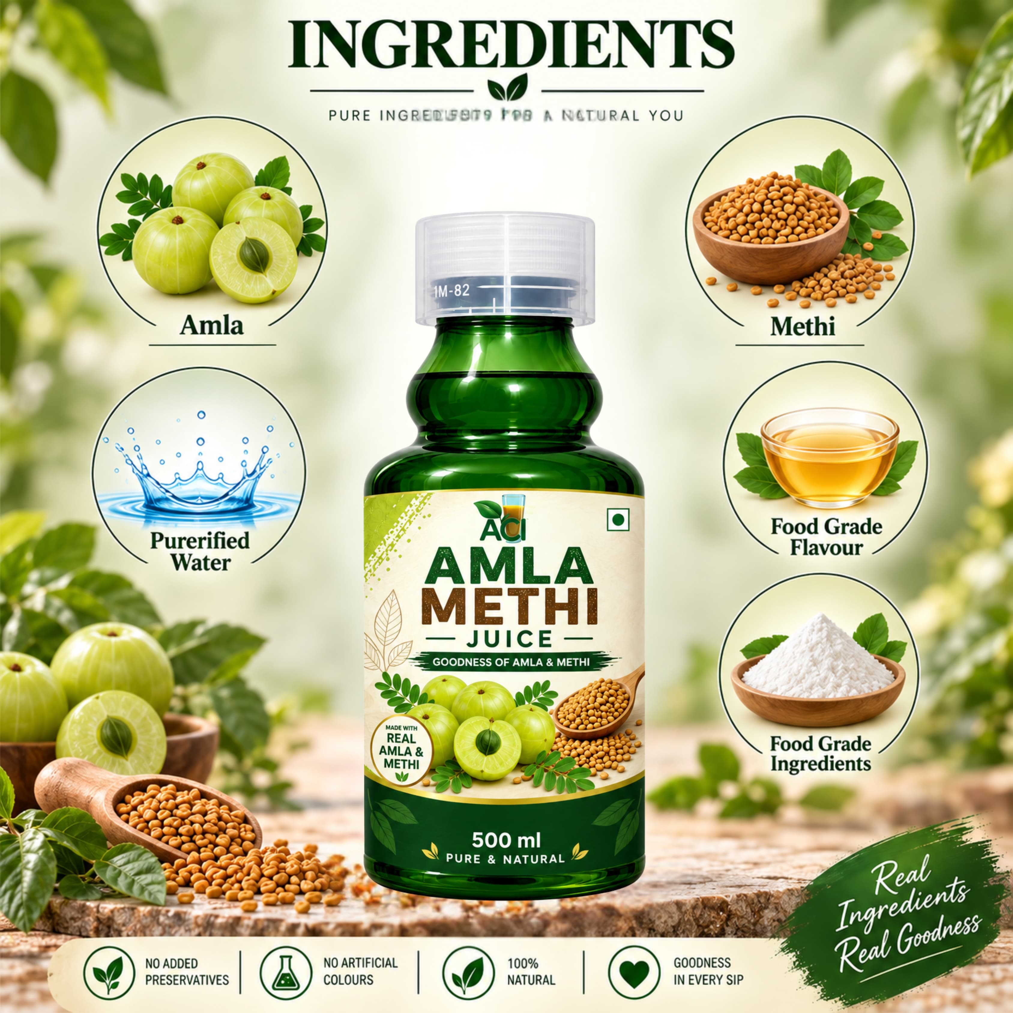 Amla Methi Juice for Blood Sugar Management & Hair Health (500ml & 1 L) Aci Agro Solution thumbnail 2