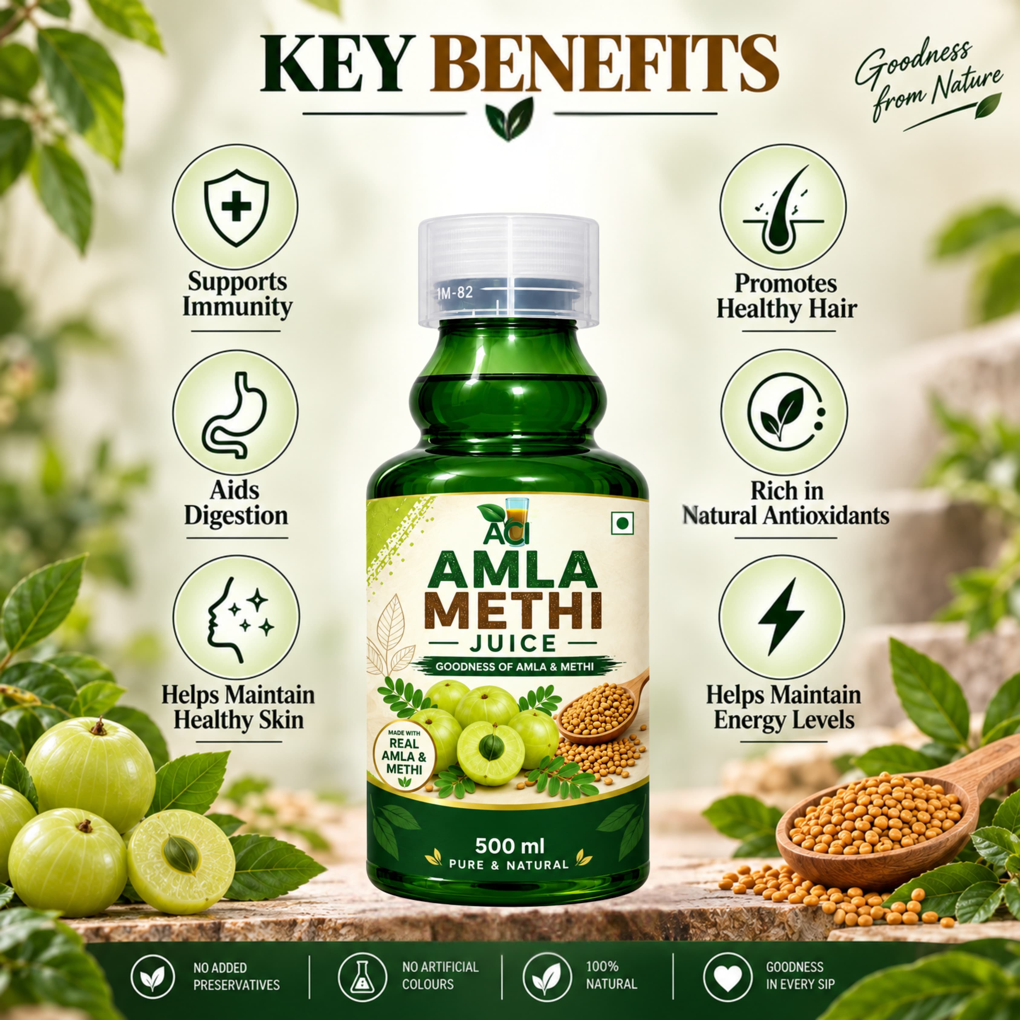 Amla Methi Juice for Blood Sugar Management & Hair Health (500ml & 1 L) Aci Agro Solution thumbnail 3