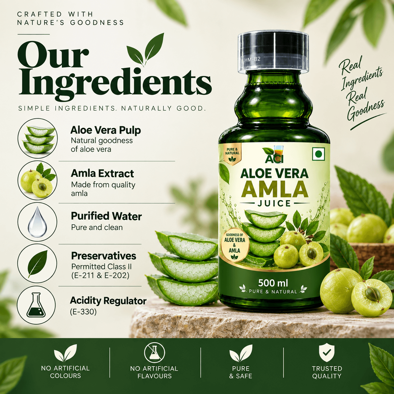 Aloe Vera Amla Juice - Pure Vitamin C Booster for Hair & Skin Care (500 ml & 1L)Aci Agro Solution thumbnail 2