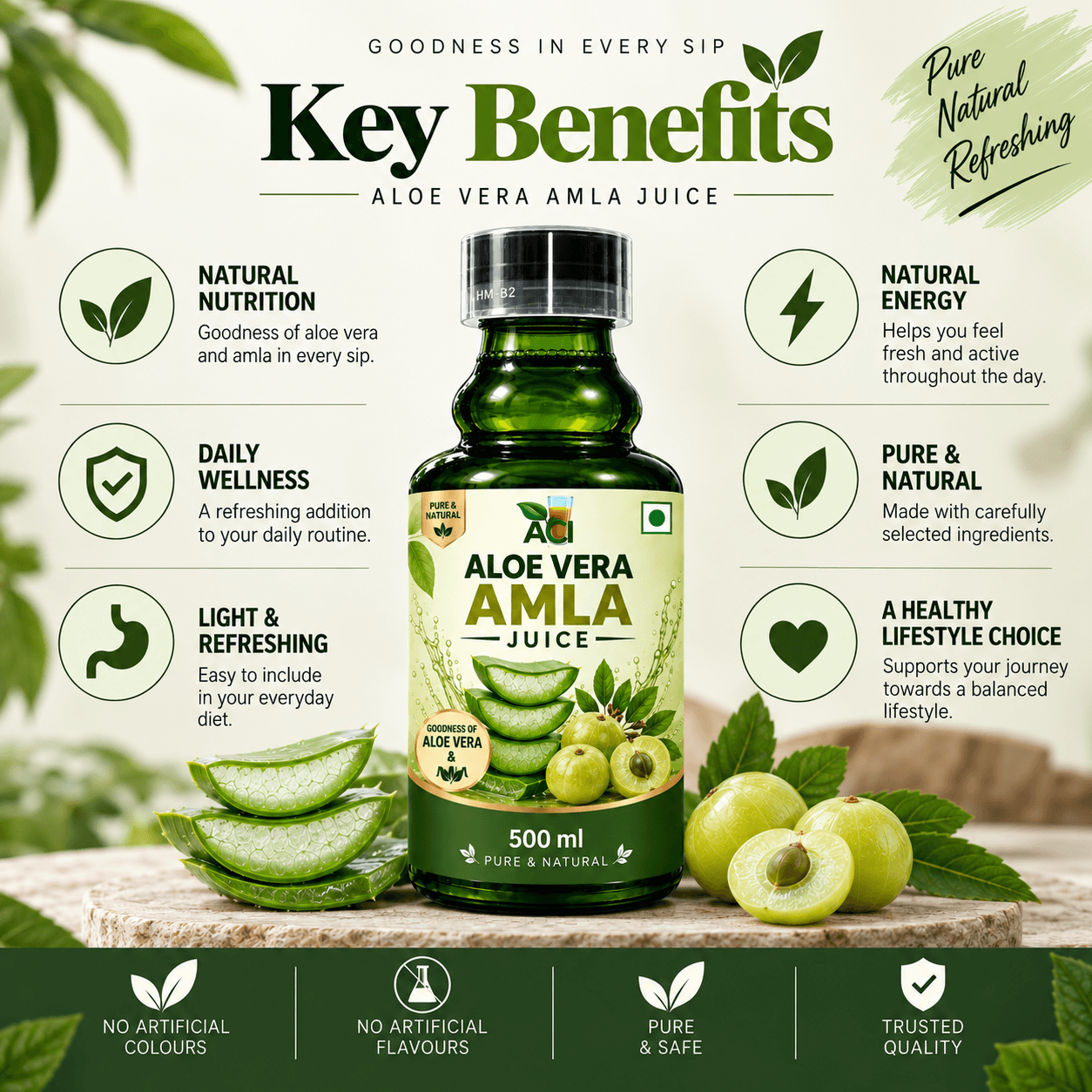 Aloe Vera Amla Juice - Pure Vitamin C Booster for Hair & Skin Care (500 ml & 1L)Aci Agro Solution thumbnail 3