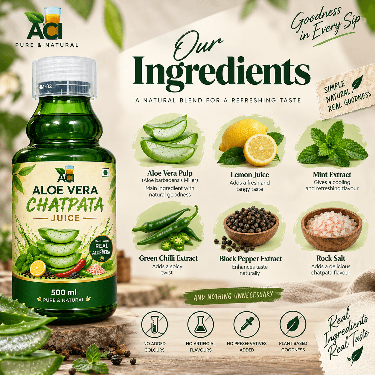 Aloe Vera Chatpata Juice - Digestive Health & Detox (500 ml &1L)Aci Agro Solution thumbnail 2
