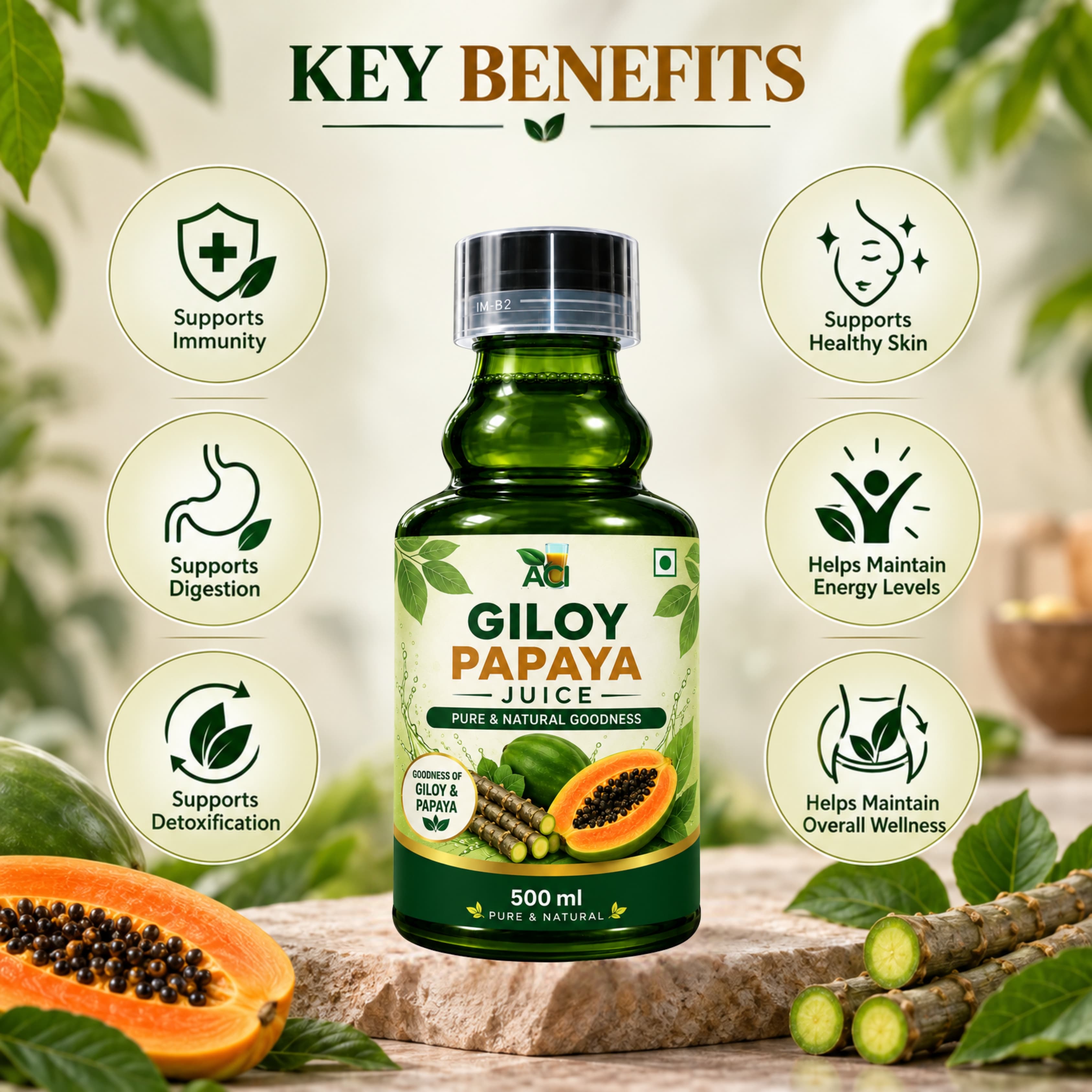 Giloy Papaya Juice - Natural Immunity Booster & Platelet Support (500 ml & 1L) Aci Agro Solution thumbnail 3
