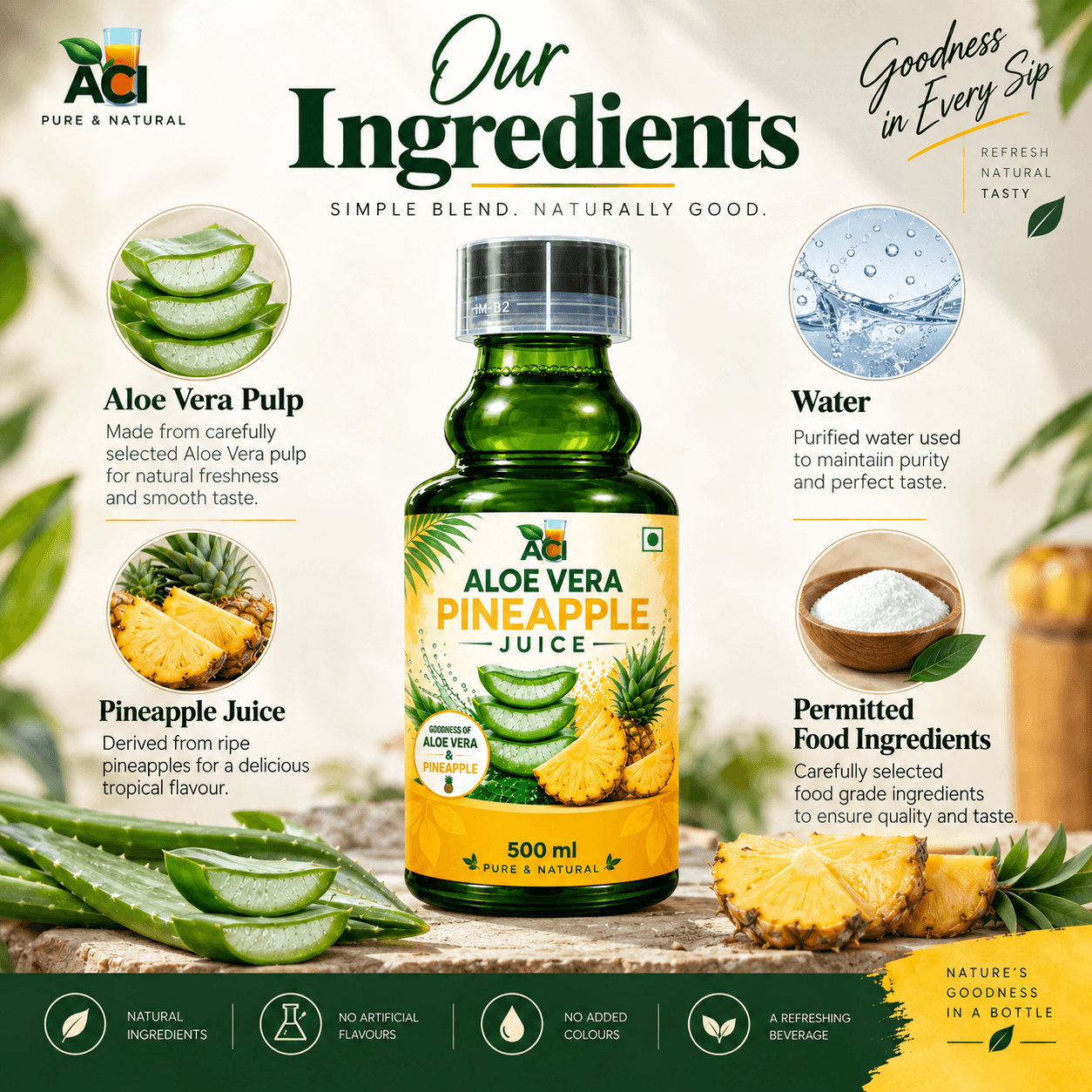 Aloe Vera Pineapple Juice - Vitamin Rich Refreshment & Digestion Support (500 ml & 1L) Aci Agro Solution thumbnail 3