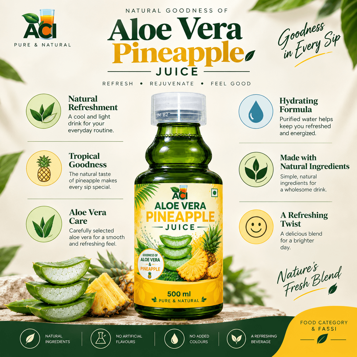 Aloe Vera Pineapple Juice - Vitamin Rich Refreshment & Digestion Support (500 ml & 1L) Aci Agro Solution thumbnail 2