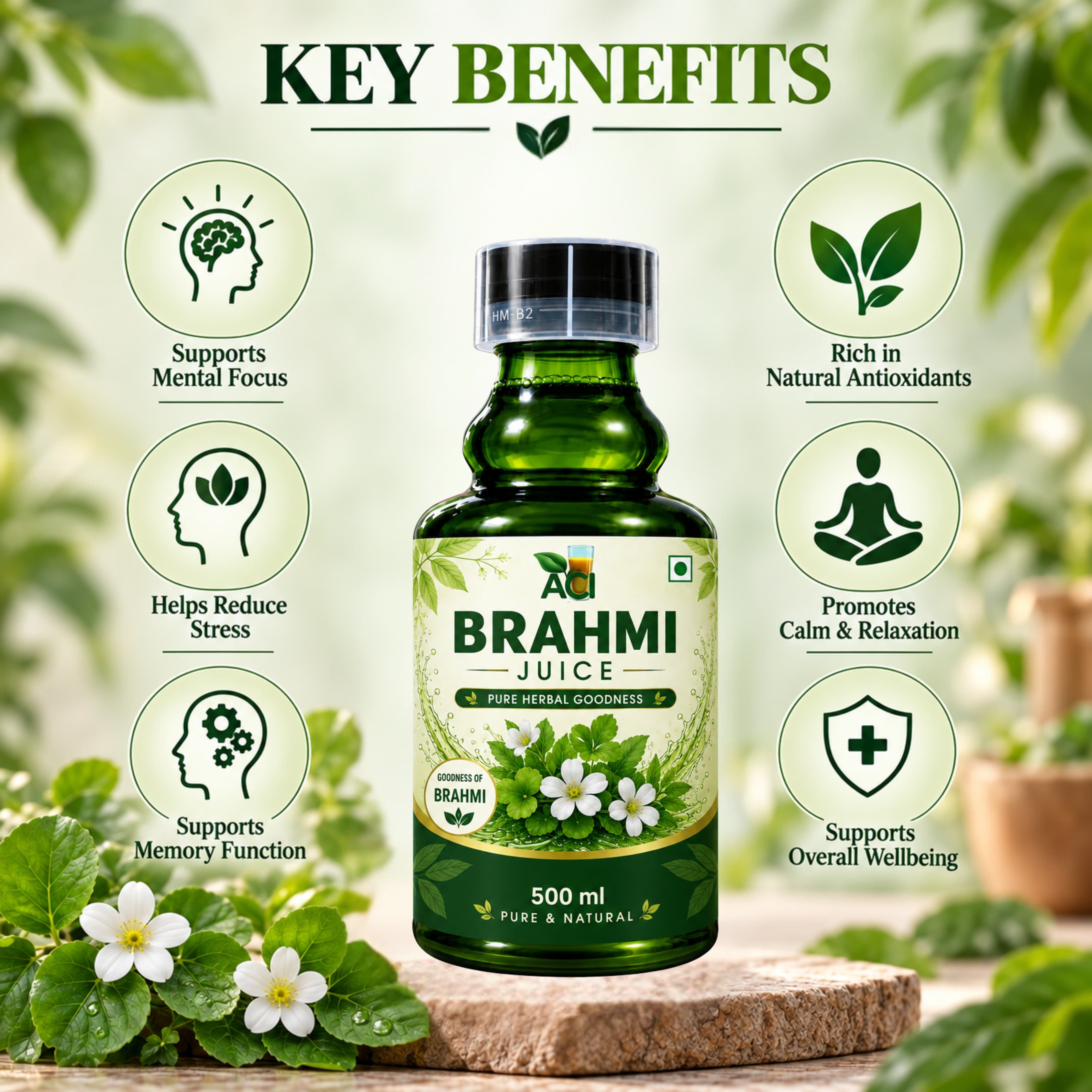 Brahmi Juice - Traditional Ayurvedic Brain Tonic for Cognitive Health (500ml & 1 L) Aci Agro Solution thumbnail 3