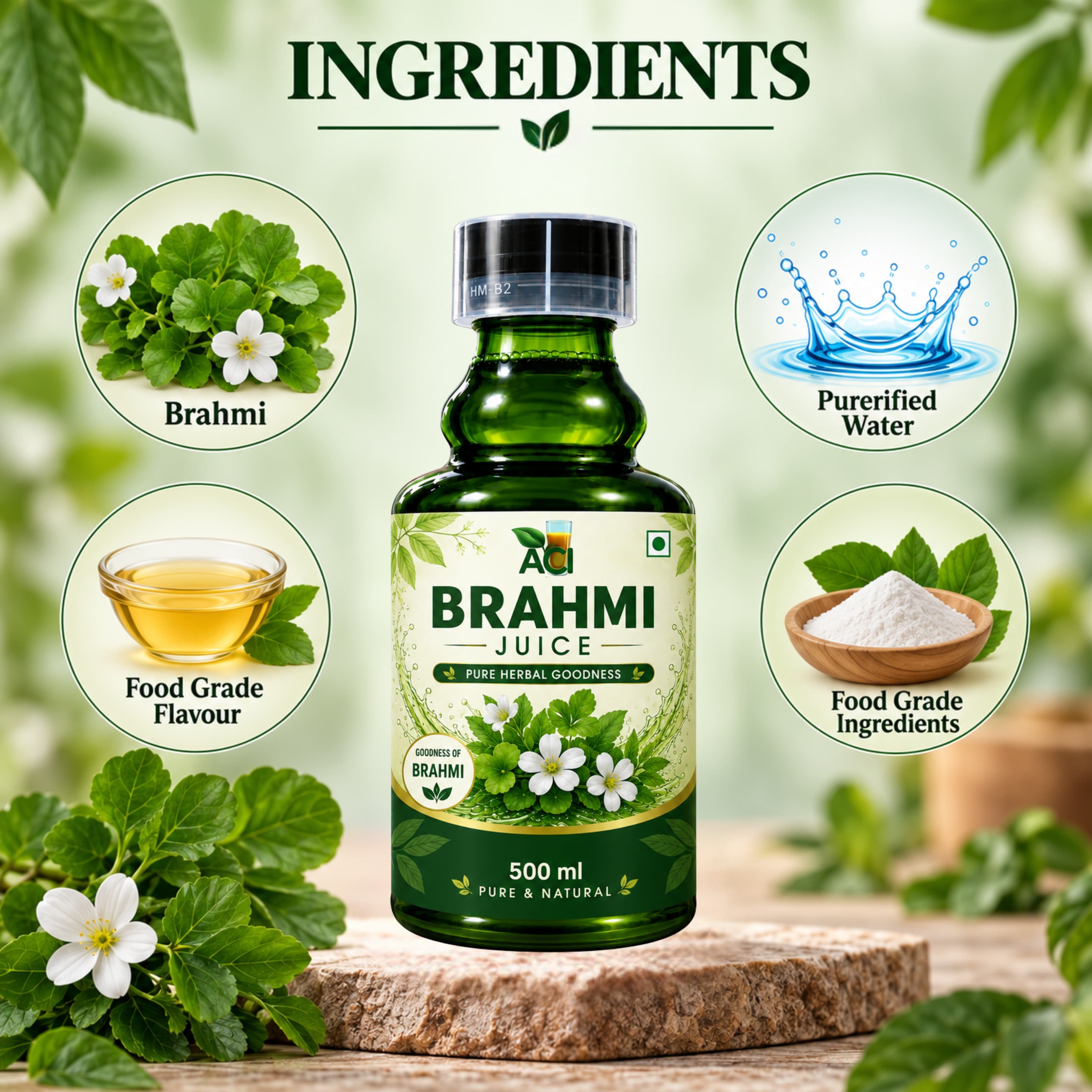 Brahmi Juice - Traditional Ayurvedic Brain Tonic for Cognitive Health (500ml & 1 L) Aci Agro Solution thumbnail 2