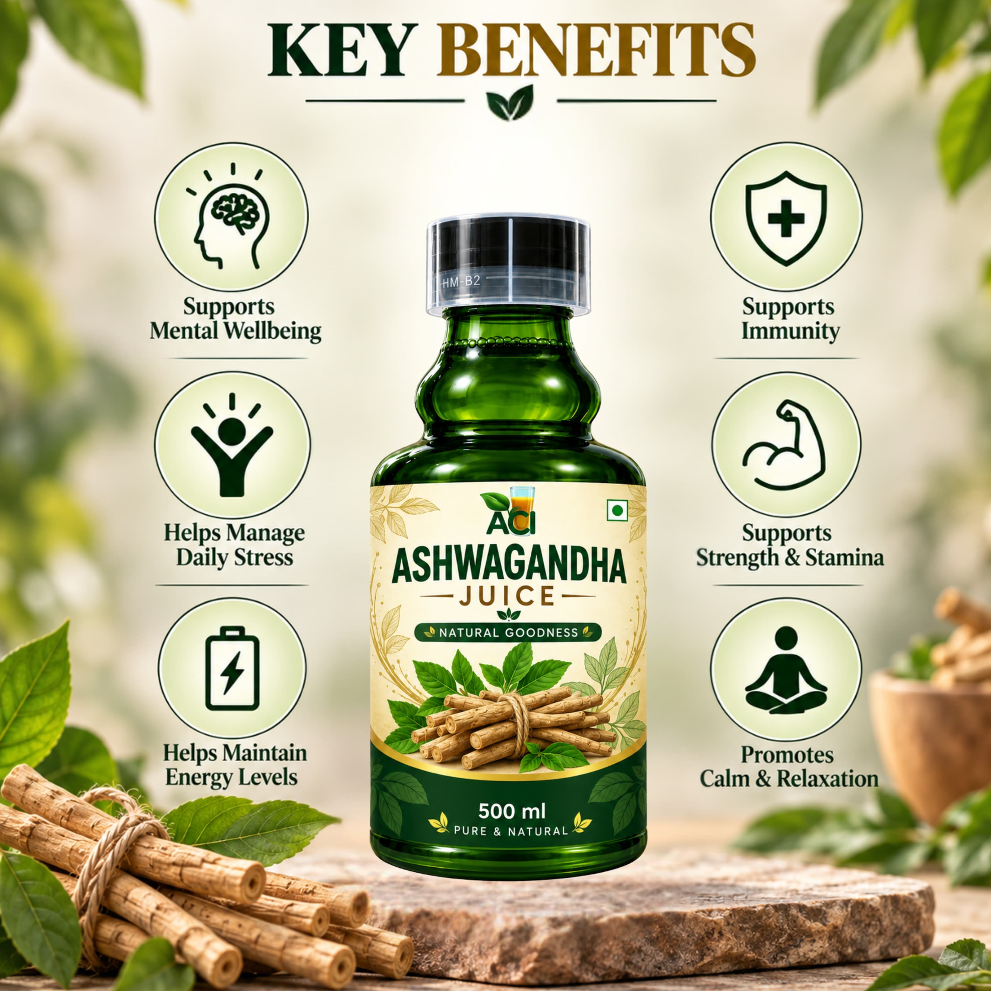 Ashwagandha Juice - Premium Ayurvedic Stress Relief & Strength Supplement (500ml & 1L) Aci Agro Solution thumbnail 3