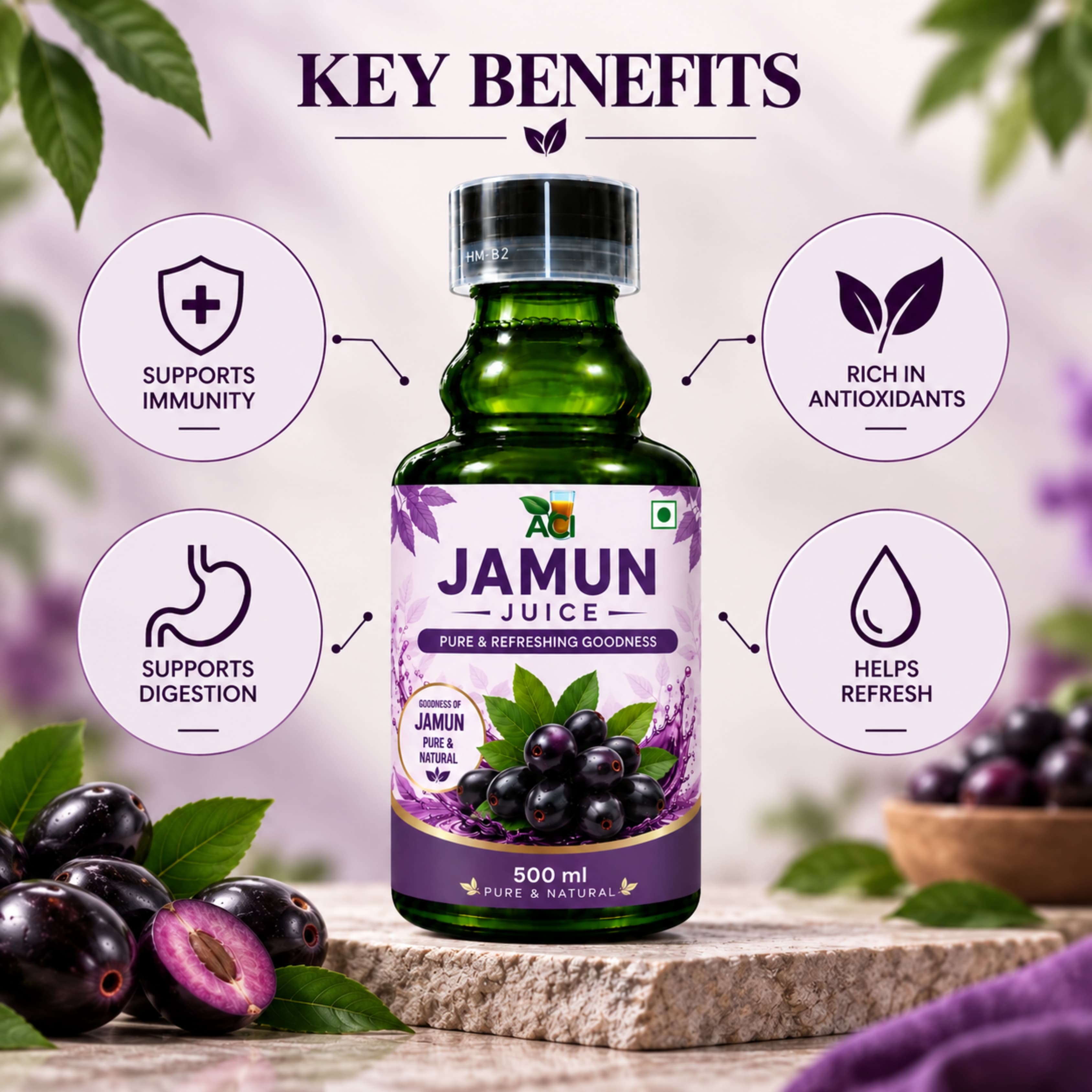 Jamun Juice - Pure Black Plum Extract for Healthy Blood Sugar Management (500 ml & 1L) Aci Agro Solution thumbnail 3