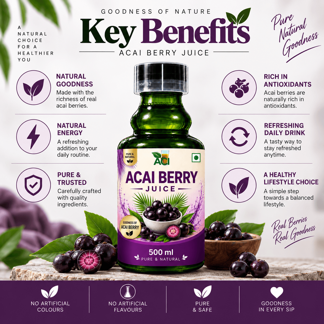Acai Berry Juice - Premium Antioxidant Superfood for Anti-Aging & Energy (500ml & 1 L) Aci Agro Solution thumbnail 2