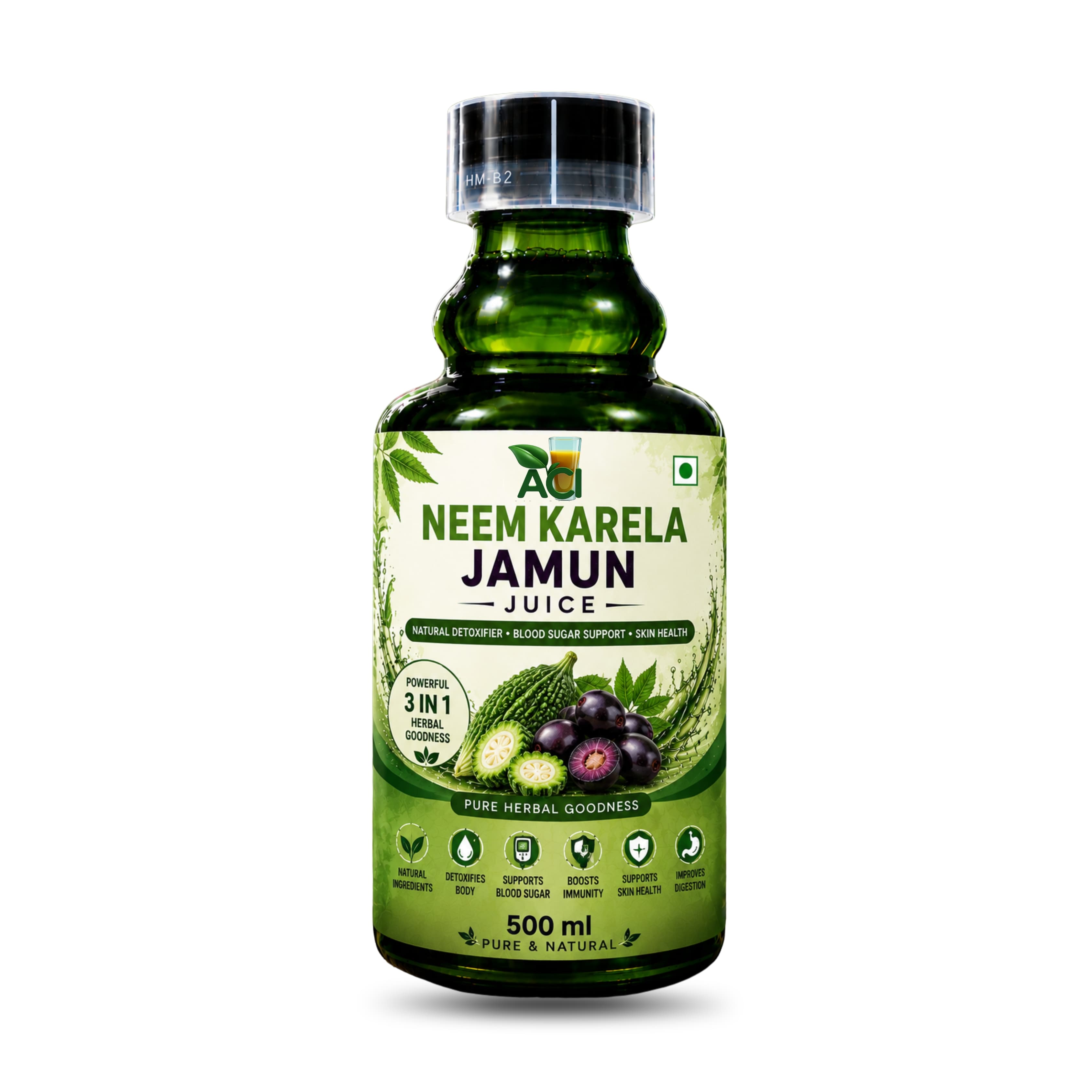 Neem Karela Jamun Juice - 3-in-1 Ayurvedic Formula for Diabetes & Sugar Control (500 ml & 1L) Aci Agro Solution - Ayurvedic Herbal Medicine