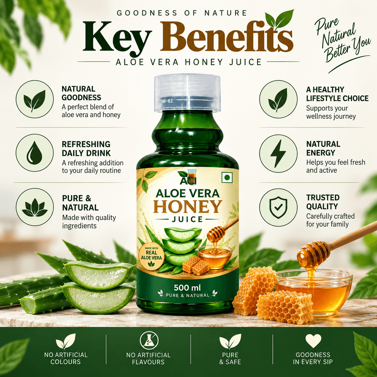 •  Aloe Vera Honey Juice - Pure Aloe & Honey Blend for Skin & Energy (500 ml & 1L) Aci Agro Solution thumbnail 2