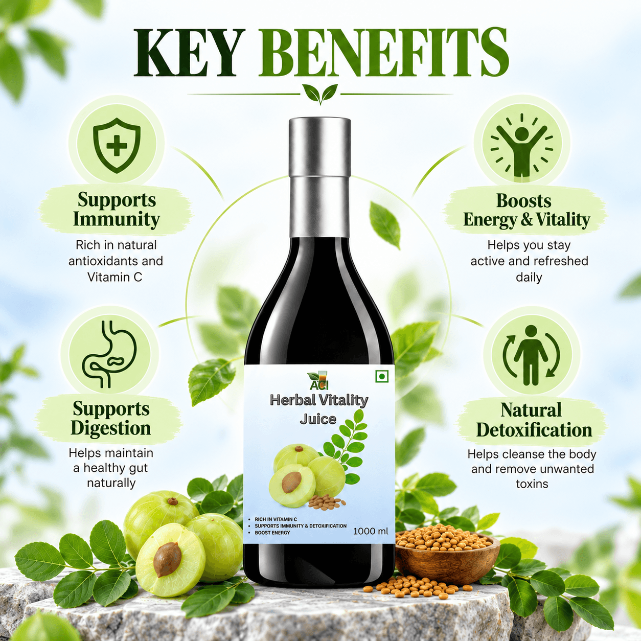 ACI Herbal Vitality Juice with Amla, Moringa & Fenugreek – 1000 ml thumbnail 3